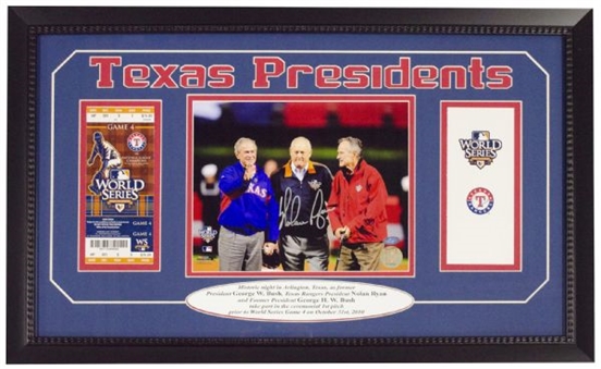 Nolan Ryan Signed "Texas Presidents" Framed Photo w/ World Series Ticket 